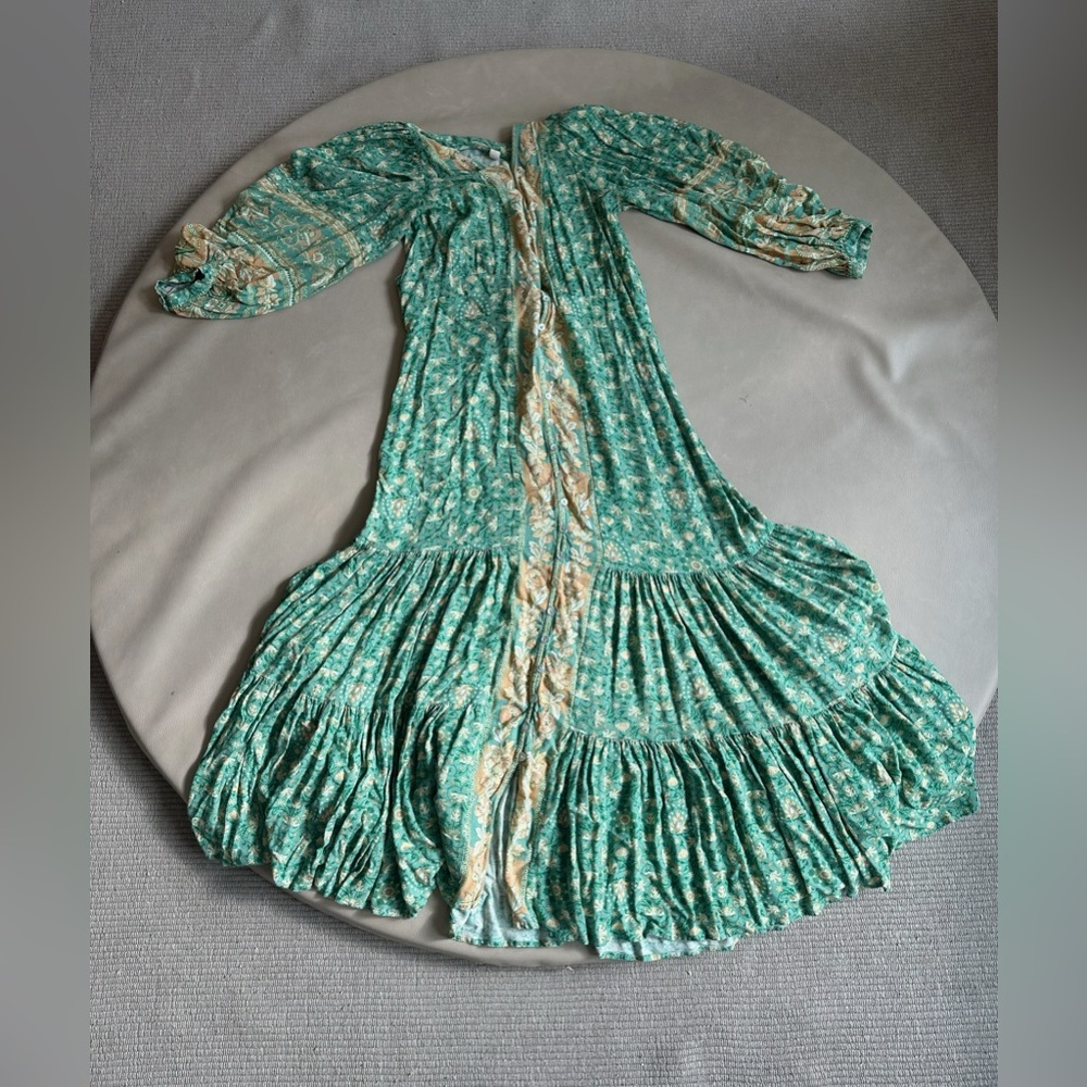 Light green dress with mustard colored detailing